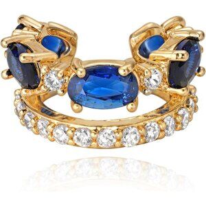 14K Gold Plated Blue Zircon Diamond Turquoise Cuffs Non Piercing Earrings